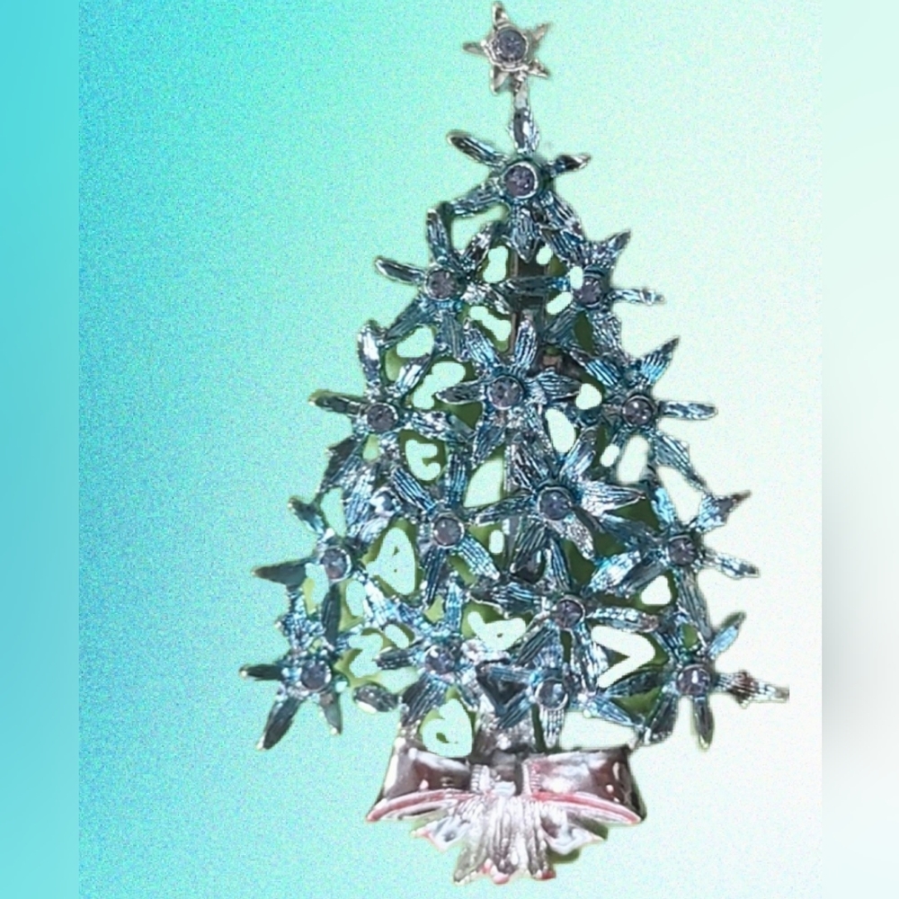 Icey Blue Crystal Christmas Tree Brooch